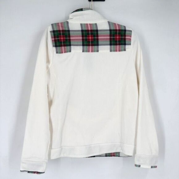 Crown & Ivy NWT Women's Ivory Tartan Plaid Fleece Pullover Jacket Size L Holiday - Picture 2 of 11